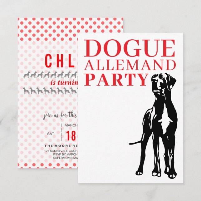 Invitación Great Dane funny kids party Invitations (Anverso / Reverso)