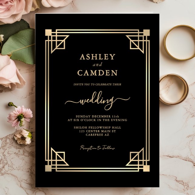 Invitación Great Gatsby Elegant Gold Frame Wedding (Subido por el creador)