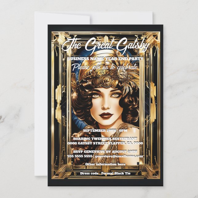Invitación Great gatsby theme flapper girl brunette 1920's (Anverso)