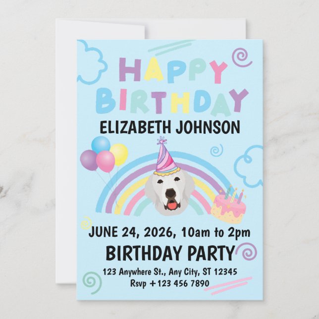 Invitación Great Pyrenees Birthday Party Invitation Blue (Anverso)