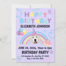 Great Pyrenees Birthday Party Invitation Purple