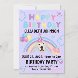 Invitación Great Pyrenees Birthday Party Invitation Purple