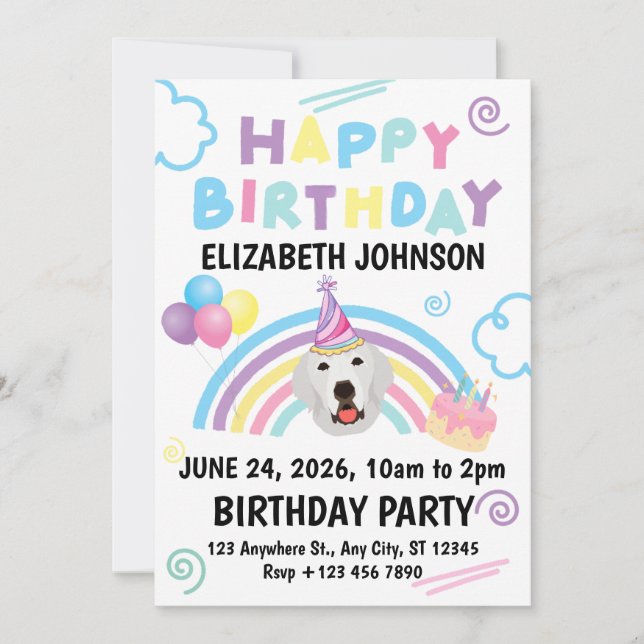 Invitación Great Pyrenees Birthday Party Invitation White (Anverso)