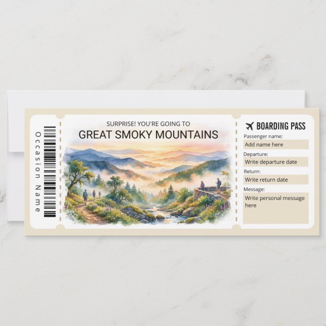 Invitación Great Smoky Mountains Trip Boarding Pass Ticket (Anverso)