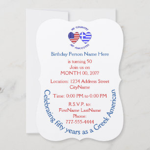Invitación Grecia Estados Unidos Corazones Banderas Mi País M