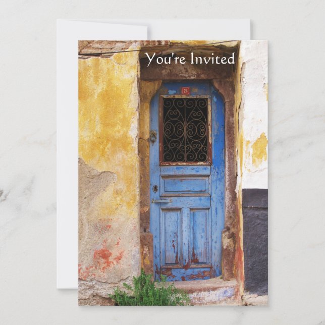 Invitación Grecia Grecia Grecia País de puertas azules Invita (Anverso)