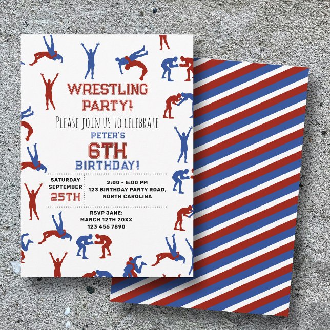 Invitación Greco Roman Freestyle Lucha contra los niños Cumpl (Greco Roman Freestyle Wrestling Kids Birthday Invitation)