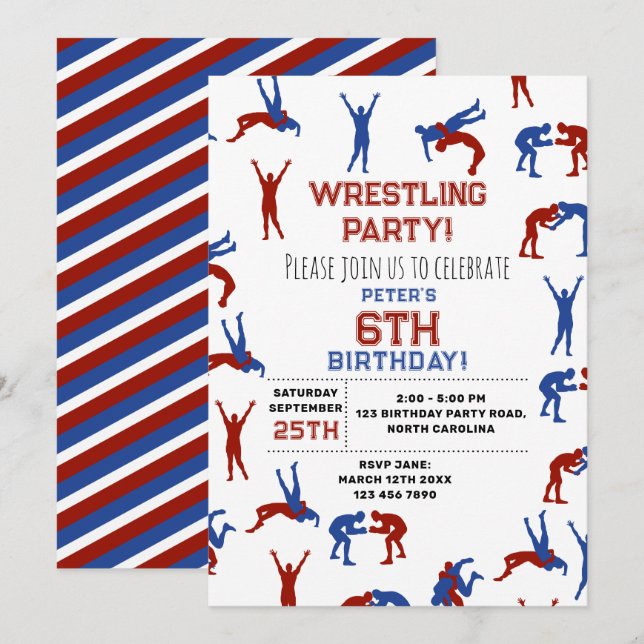 Invitación Greco Roman Freestyle Lucha contra los niños Cumpl (Anverso / Reverso)