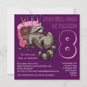 Invitación Greedy Raccoon Birthday Party Cake Personalizado