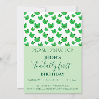 Invitación Green 1er cumpleaños Fiesta Niño Rana