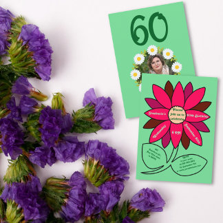 Invitación Green 60 Birthday Simple Red Sunflower