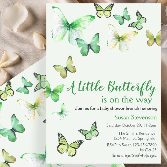 Invitación Green A Little Butfly Baby Shower (Subido por el creador)