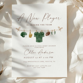 Invitación Green A New Player Football Baby Shower