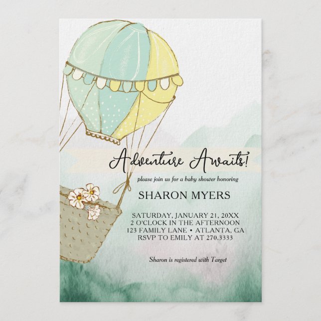 Invitación  Green Adventure Awaits Baby Shower (Anverso)
