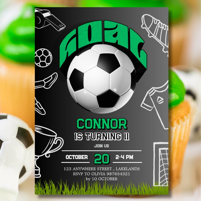Invitación Green and Black Soccer Ball Birthday Party  (Subido por el creador)