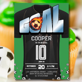 Invitación Green and Black Soccer Shirt Birthday Party 