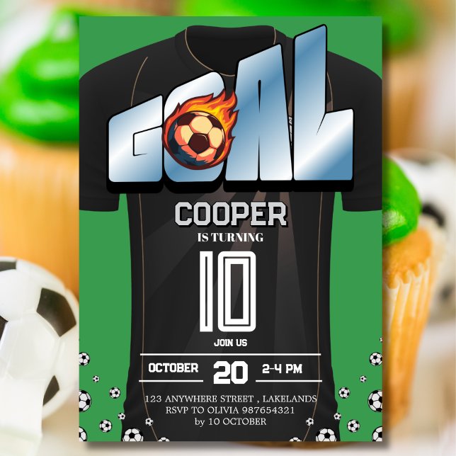 Invitación Green and Black Soccer Shirt Birthday Party  (Subido por el creador)