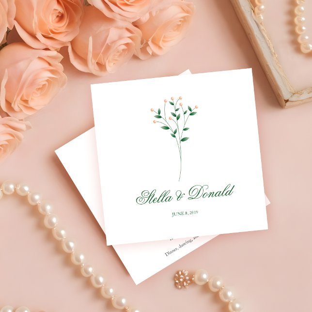 Invitación Green and Coral Twigs Wedding Monogram (Green and Coral Twigs Wedding Monogram)