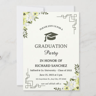 Invitación green and cream floral graduation invitation