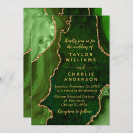 Invitación Green and Gold Agate Marble Wedding