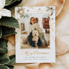 Invitación Green and Gold Christmas Photo Card