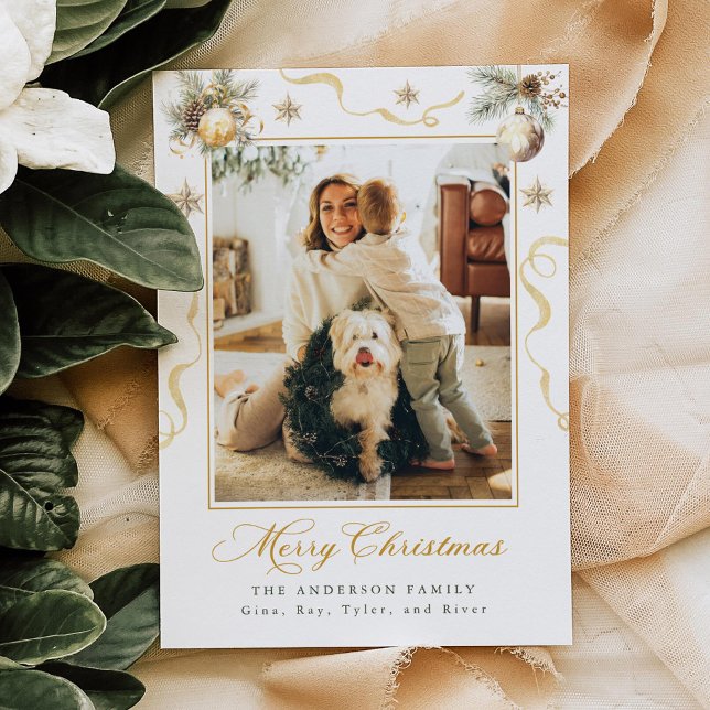 Invitación Green and Gold Christmas Photo Card (Subido por el creador)