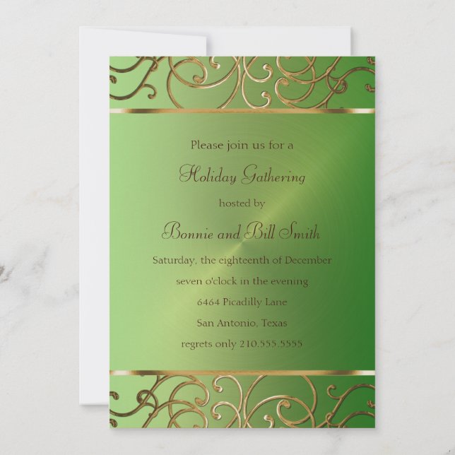 Invitación Green and Gold Holiday Party Invitation (Reverso)