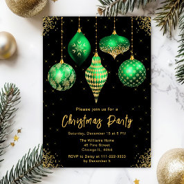 Invitación Green and Gold Ornaments Christmas Party