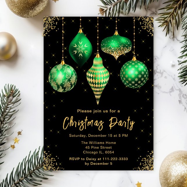 Invitación Green and Gold Ornaments Christmas Party (Subido por el creador)