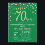 Invitación Green and Gold Surprise 70th Birthday Diamond<br><div class="desc">Sorpresa 70 cumpleaños Invitación con fondo de diamante verde y Purpurina de oro. confetti de efecto metalizado dorado. Cumpleaños de adultos. Cumpleaños de hombres o mujeres. Para una mayor personalización,  haga clic en el botón "Personalizar" y utilice nuestra herramienta de diseño para modificar esta plantilla.</div>