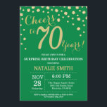 Invitación Green and Gold Surprise 70th Birthday Diamond<br><div class="desc">Sorpresa 70 cumpleaños Invitación con fondo de diamante verde y Purpurina de oro. confetti de efecto metalizado dorado. Cumpleaños de adultos. Cumpleaños de hombres o mujeres. Para una mayor personalización,  haga clic en el botón "Personalizar" y utilice nuestra herramienta de diseño para modificar esta plantilla.</div>