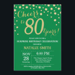 Invitación Green and Gold Surprise 80th Birthday Diamond<br><div class="desc">Sorpresa 80 cumpleaños invitación con fondo de diamante verde y Purpurina de oro. confetti de efecto metalizado dorado. Cumpleaños de adultos. Cumpleaños de hombres o mujeres. Para una mayor personalización,  haga clic en el botón "Personalizar" y utilice nuestra herramienta de diseño para modificar esta plantilla.</div>