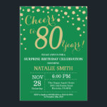Invitación Green and Gold Surprise 80th Birthday Diamond<br><div class="desc">Sorpresa 80 cumpleaños invitación con fondo de diamante verde y Purpurina de oro. confetti de efecto metalizado dorado. Cumpleaños de adultos. Cumpleaños de hombres o mujeres. Para una mayor personalización,  haga clic en el botón "Personalizar" y utilice nuestra herramienta de diseño para modificar esta plantilla.</div>