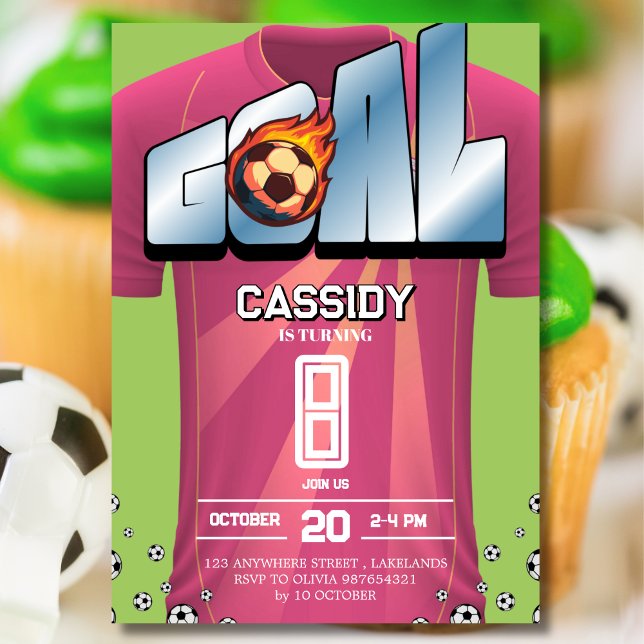 Invitación Green and Pink Girl Soccer Shirt Birthday Party  (Subido por el creador)