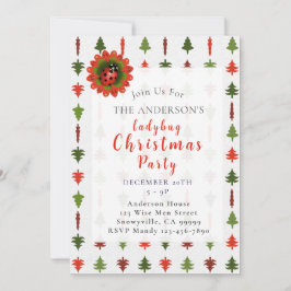 Invitación Green and Red Christmas Trees Ladybug Party