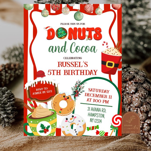Invitación Green and Red Donuts and Cocoa Birthday Invitation (Subido por el creador)
