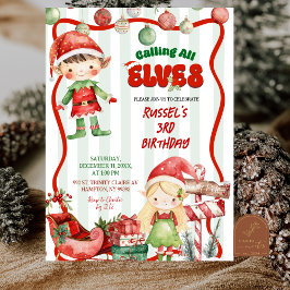 Invitación Green and Red Retro Calling All Elves Birthday