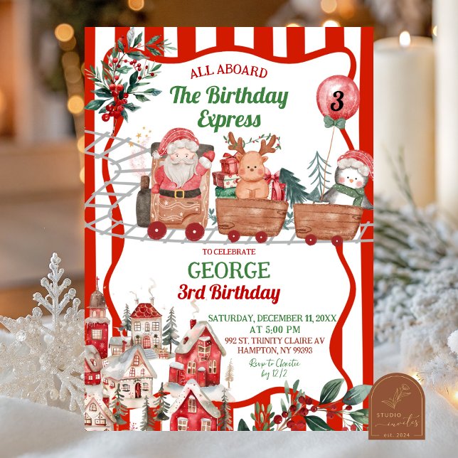 Invitación Green and Red Retro Santa's Workshop Birthday (Subido por el creador)