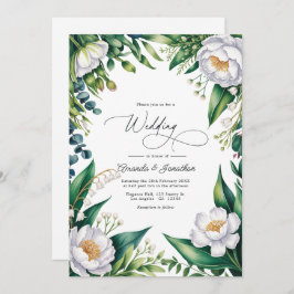 Invitación Green and White Botanical Floral Wedding QR Code
