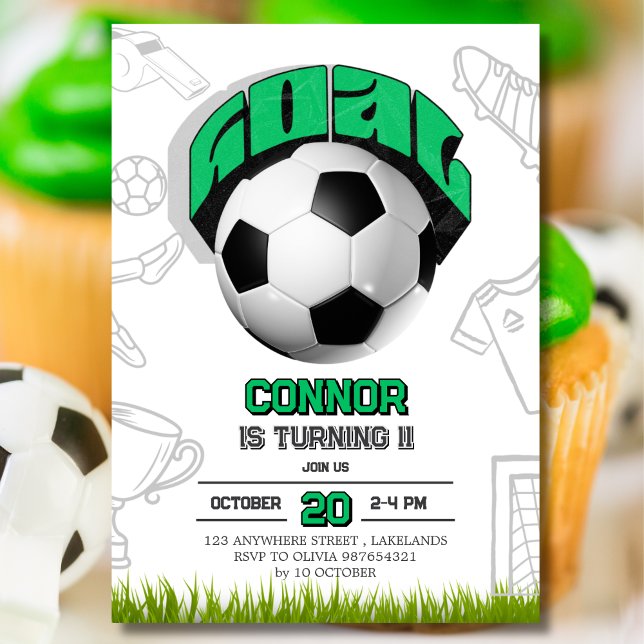 Invitación Green and White Soccer Ball Birthday Party  (Subido por el creador)