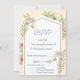 Invitación Green And White Wildflowers Geometric RSVP Card