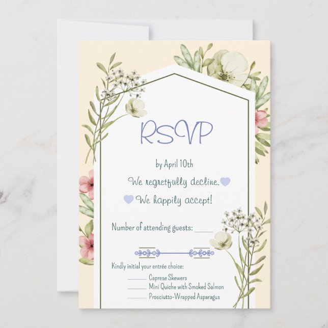 Invitación Green And White Wildflowers Geometric RSVP Card (Anverso)
