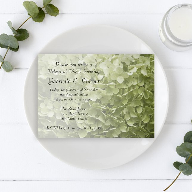 Invitación Green Annabelle Hydrangea Boda Ensayo Cena (Subido por el creador)