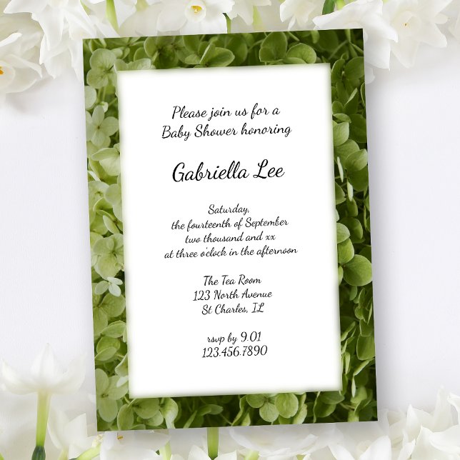 Invitación Green Annabelle Hydrangea Flower Baby Shower (Subido por el creador)