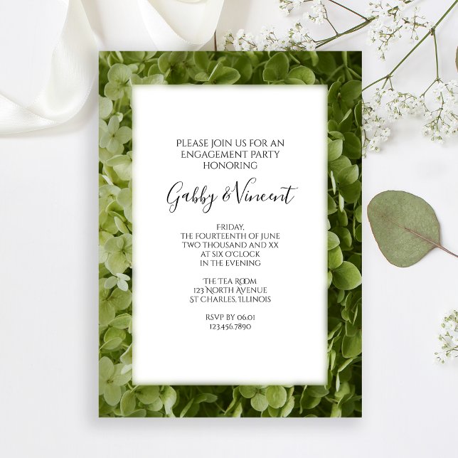Invitación Green Annabelle Hydrangea Flower Engagement Party (Subido por el creador)