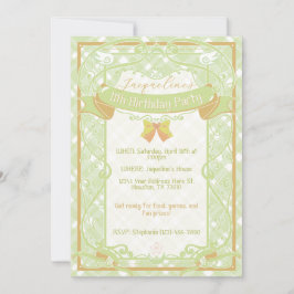 Invitación Green Art Nouveau Princess Birthday Invitation