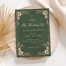 Invitación Green Art Nouveau Vintage Floral Wedding