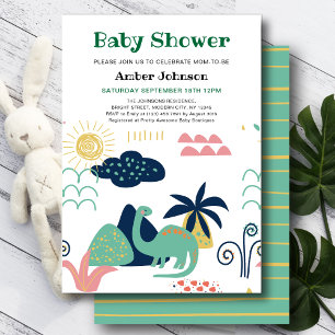 Invitación Green Baby Dinosaur Minimalista Cuate Baby Shower