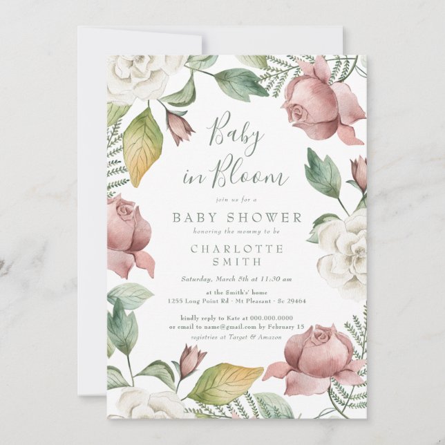 Invitación Green Baby In Bloom Floral Baby Shower (Anverso)