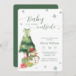 Invitación Green Baby It's Cold Outside Snowman Baby Shower